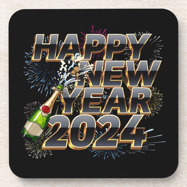 Posavasos Feliz Año Nuevo 2024, elegante Fiesta de la vísper (Frente)