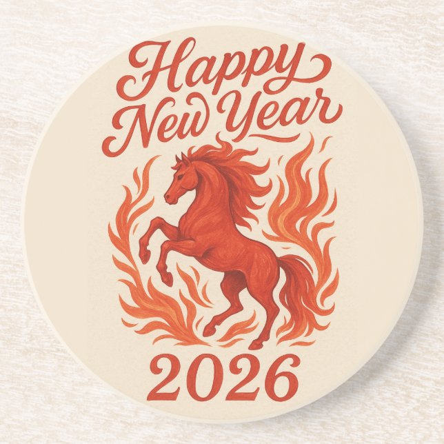 Posavasos Feliz Año Nuevo 2026 Fiery Horse (Frente)