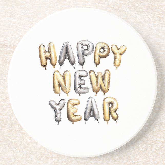 Posavasos Feliz Año Nuevo Gris Dorado (Frente)