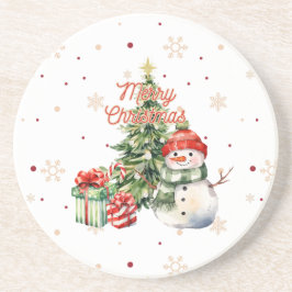 Posavasos Feliz árbol de Navidad Snowman y presente