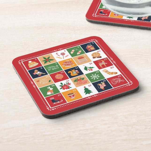 Posavasos Feliz calendario de anticipo navideño Poinsettia r (Lado Izquierdo)