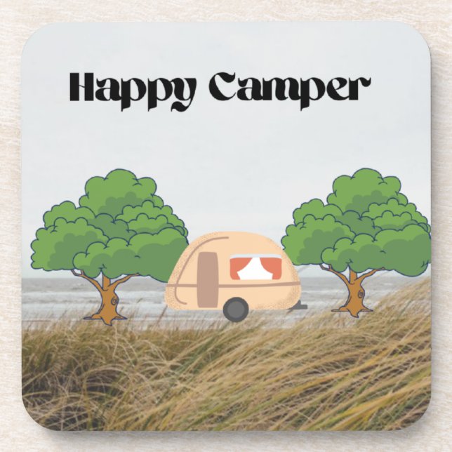 Posavasos Feliz Camper con el Camper y los Árboles en un (Frente)