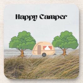 Posavasos Feliz Camper con un camper en los árboles en un