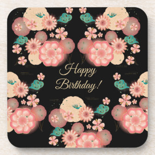 Posavasos Feliz cumpleaños - jardín de flores del melocot