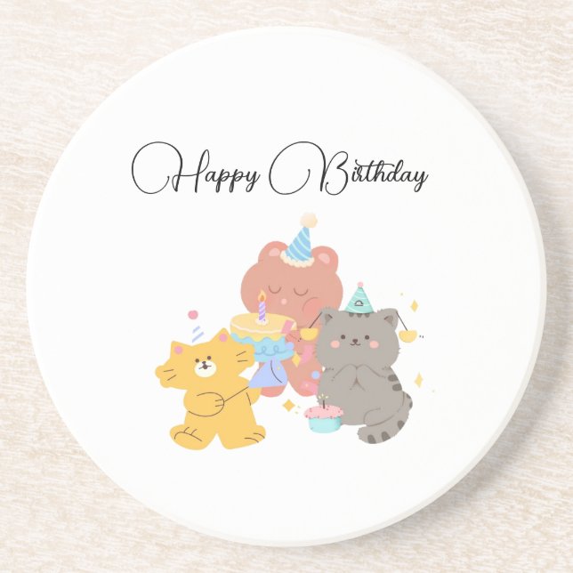 Posavasos Feliz Cumpleaños Oso Teddy (Frente)
