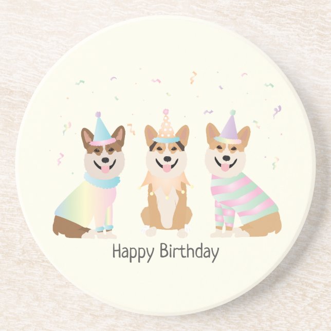 Posavasos Feliz cumpleaños Pembroke Welsh Corgi Dogs (Frente)