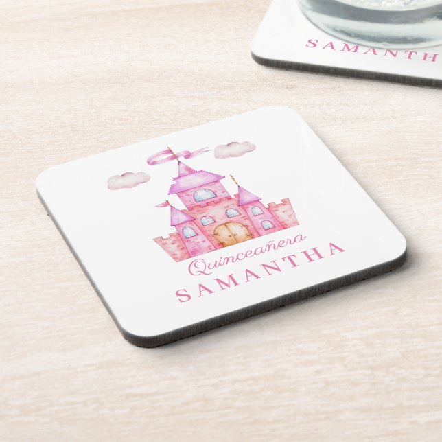 Posavasos Feliz cumpleaños pequeño castillo de princesa (Lado Izquierdo)