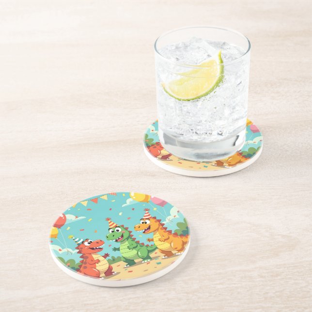 Posavasos Feliz cumpleaños tema dinosaurios (Lado)