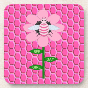 Posavasos Feliz Día de la Abeja Chica Pink Birthday Bumblebe