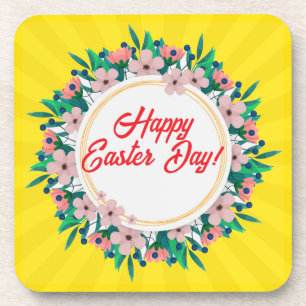 Posavasos Feliz Día De Pascua Con Marco Floral-23046