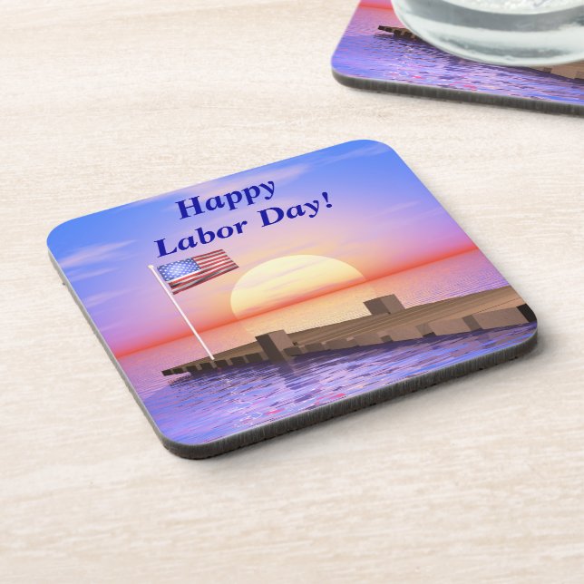 Posavasos Feliz Día del Trabajo Bandera de Estados Unidos y  (Lado Izquierdo)