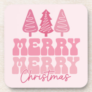 Posavasos Feliz Feliz Navidad - Diseño de vacaciones rosas