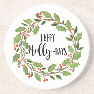 Posavasos feliz feriados felices de los holly wreath