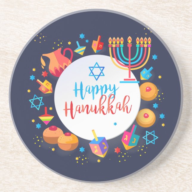 Posavasos Feliz Festival Fiesta de las luces de Hanukkah Her (Frente)