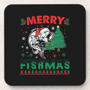 Posavasos Feliz Fishmas Pescador Papá Pescador Navidad