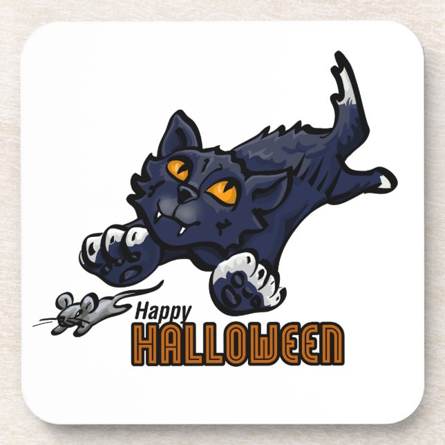 Posavasos Feliz gato y ratón de Halloween (Frente)