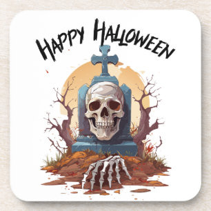 Posavasos Feliz Halloween Cabeza de Piedra y Esqueleto