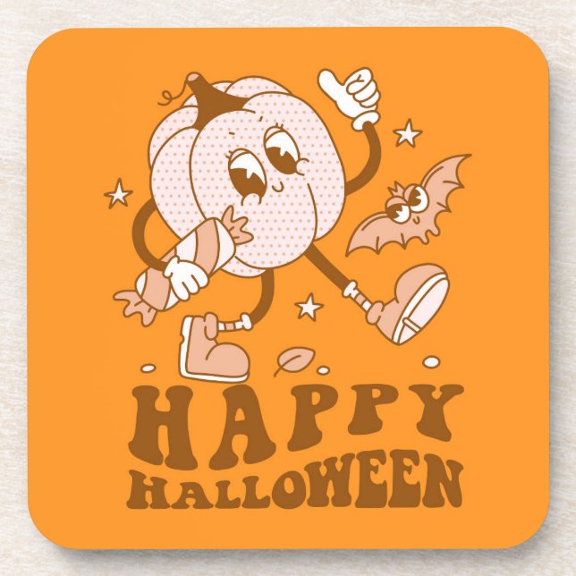 Posavasos Feliz Halloween| Calabaza de punto de Polka retro (Frente)