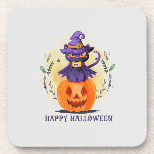 Posavasos Feliz Halloween - Gato negro de brujas