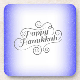 Posavasos Feliz Janucá con fondo azul blanco de 2 tonos