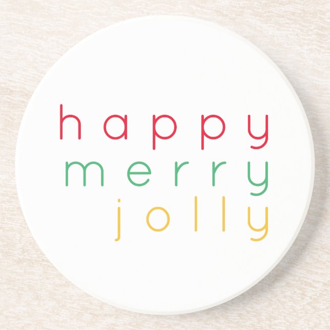 Posavasos FELIZ MERRY JOLLY Round Sandstone Coaster (Frente)