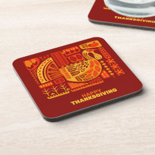 Posavasos Feliz Naranja de Acción de Gracias Brown con corch