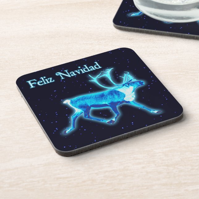 Posavasos Feliz Navidad - Azul caribú (reno) (Lado Izquierdo)