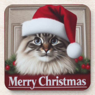 Posavasos Feliz Navidad Birman Cat, Navidad Santa Birman Cat