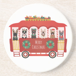 Posavasos Feliz Navidad Bulldoges franceses Holiday Trolly