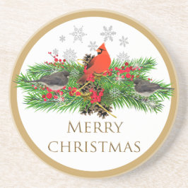 Posavasos Feliz Navidad Cardenal Garland Sandstone Coaster