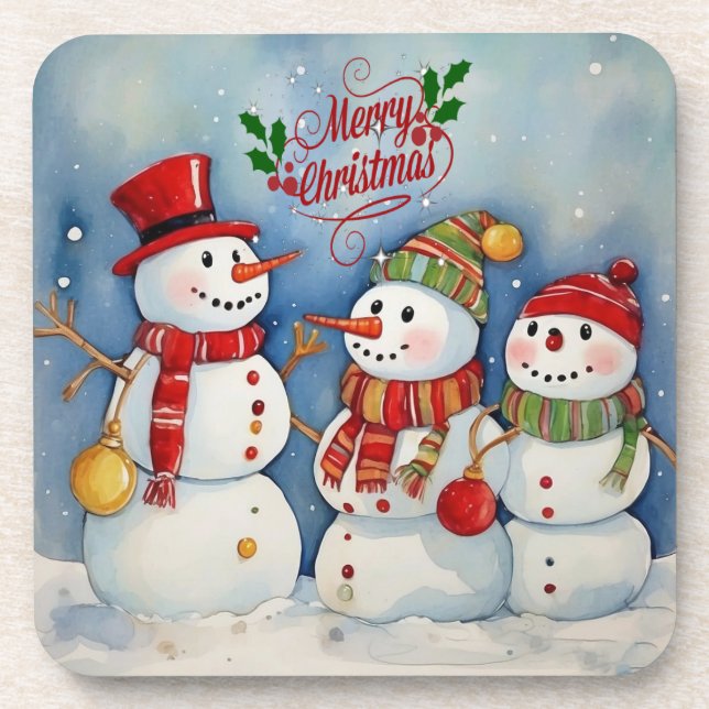 Posavasos Feliz Navidad, celebración de hombres de nieve (Frente)