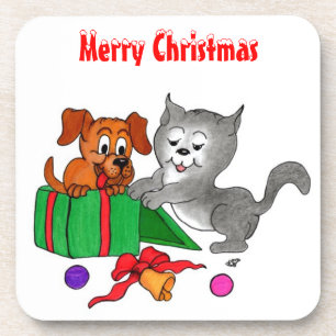Posavasos Feliz Navidad con gato y pipa