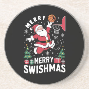 Posavasos Feliz Navidad con Swishmas Santa jugando baloncest