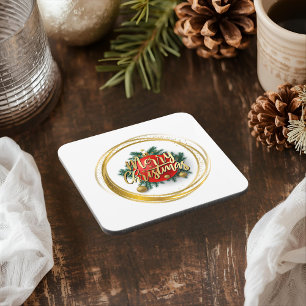 Posavasos Feliz Navidad de oro Cojín de plástico duro