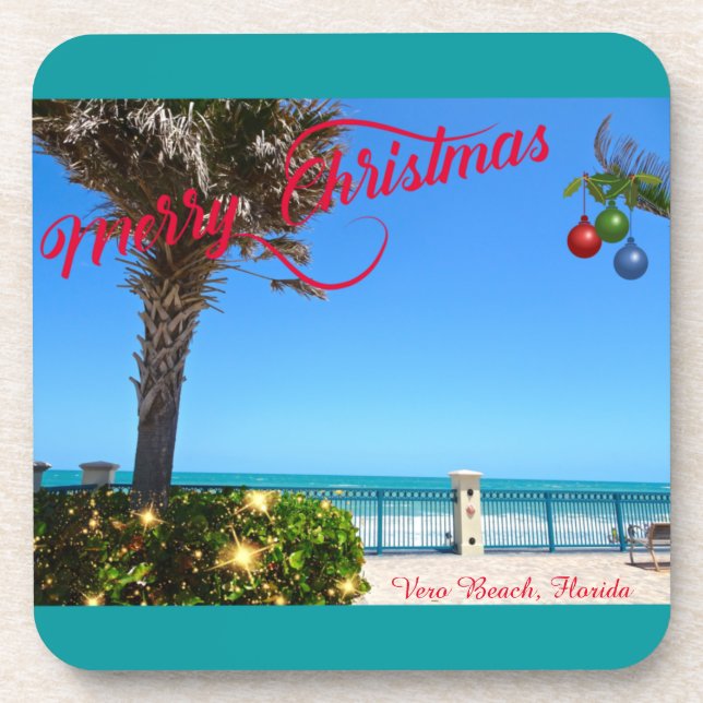 Posavasos Feliz Navidad desde Vero Beach Florida Oceanfront (Frente)