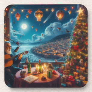 Posavasos Feliz Navidad Festivo Guitarra Jugador Ciudad Cost