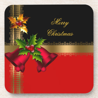 Posavasos Feliz Navidad Fiesta Rojo Campanas Negro Oro