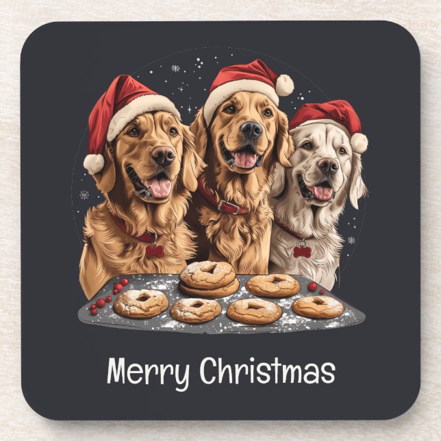 Posavasos Feliz Navidad Golden Retriever Dogs Baking (Frente)
