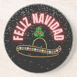Posavasos Feliz Navidad Neón Sombrero