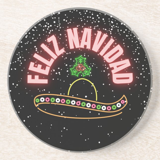 Posavasos Feliz Navidad Neón Sombrero (Frente)