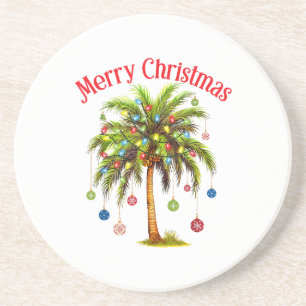Posavasos Feliz Navidad Palm Tree Light Tropical Hawaiano