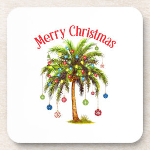 Posavasos Feliz Navidad Palm Tree Light Tropical Hawaiano