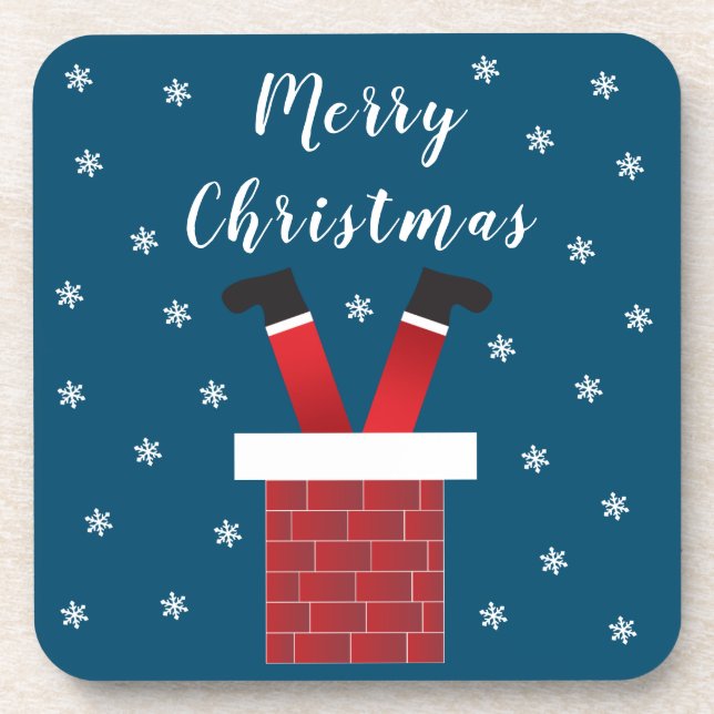 Posavasos Feliz Navidad Papá Noel Atrapado En Una Chimenea (Frente)