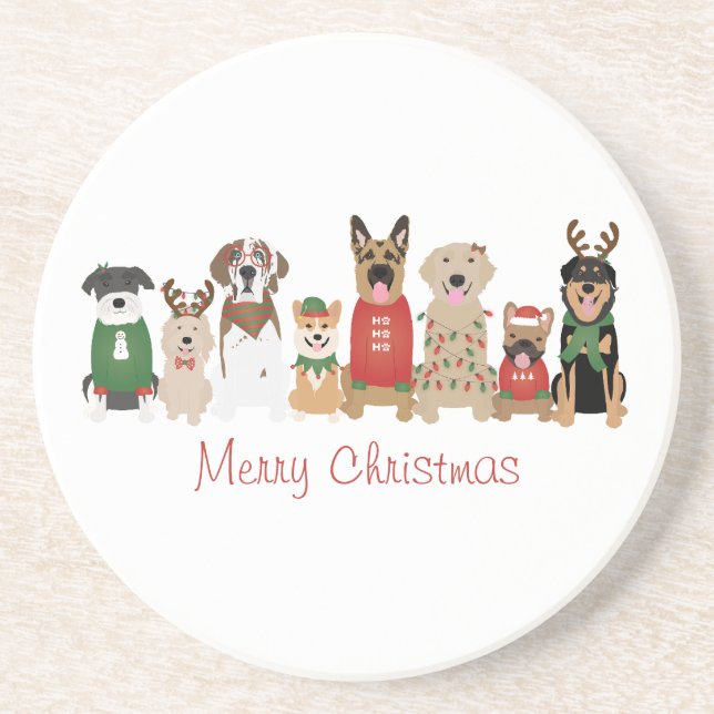 Posavasos Feliz Navidad Perros Rojo Verde (Frente)