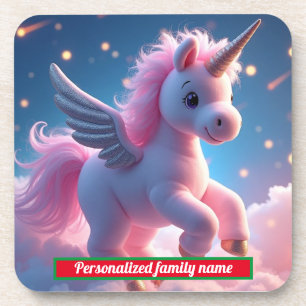 Posavasos Feliz Navidad rosa unicornio Duro montaña de plást
