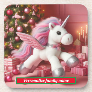 Posavasos Feliz Navidad rosa unicornio Duro montaña de plást