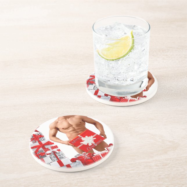 Posavasos Feliz Navidad SlipperyJoe regalo de plata blanca r (Lado)