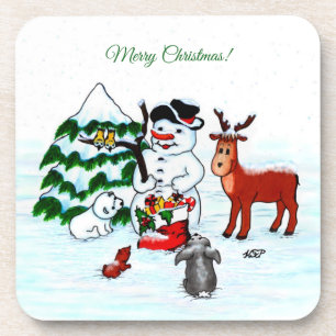 Posavasos ¡Feliz Navidad! Snowman con sus amigos