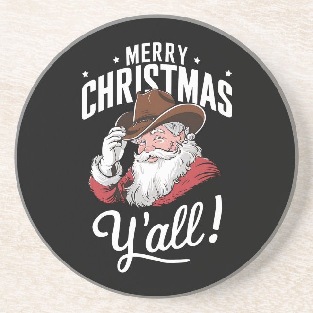 Posavasos Feliz Navidad Y'all Country Cowboy Santa Claus (Frente)