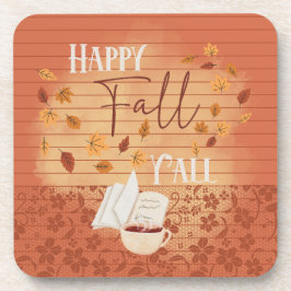 Posavasos Feliz otoño con café y hojas de otoño